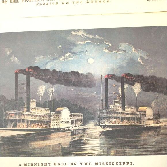 4 Currier And Ives The River Lithograph Prints Mississippi Steamboat Mayflower - Picture 15 of 15